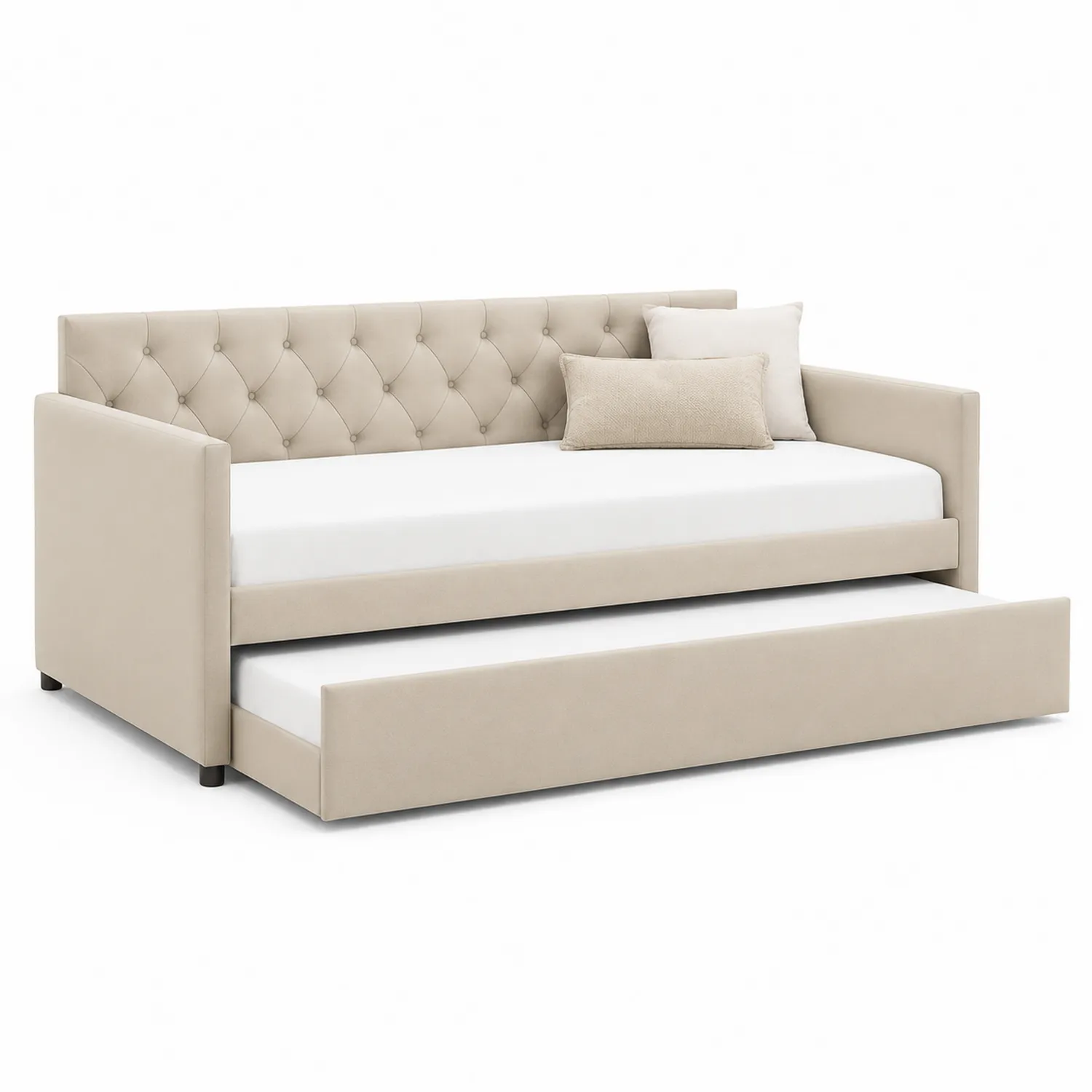 Sofá cama con somier nido en tela beige