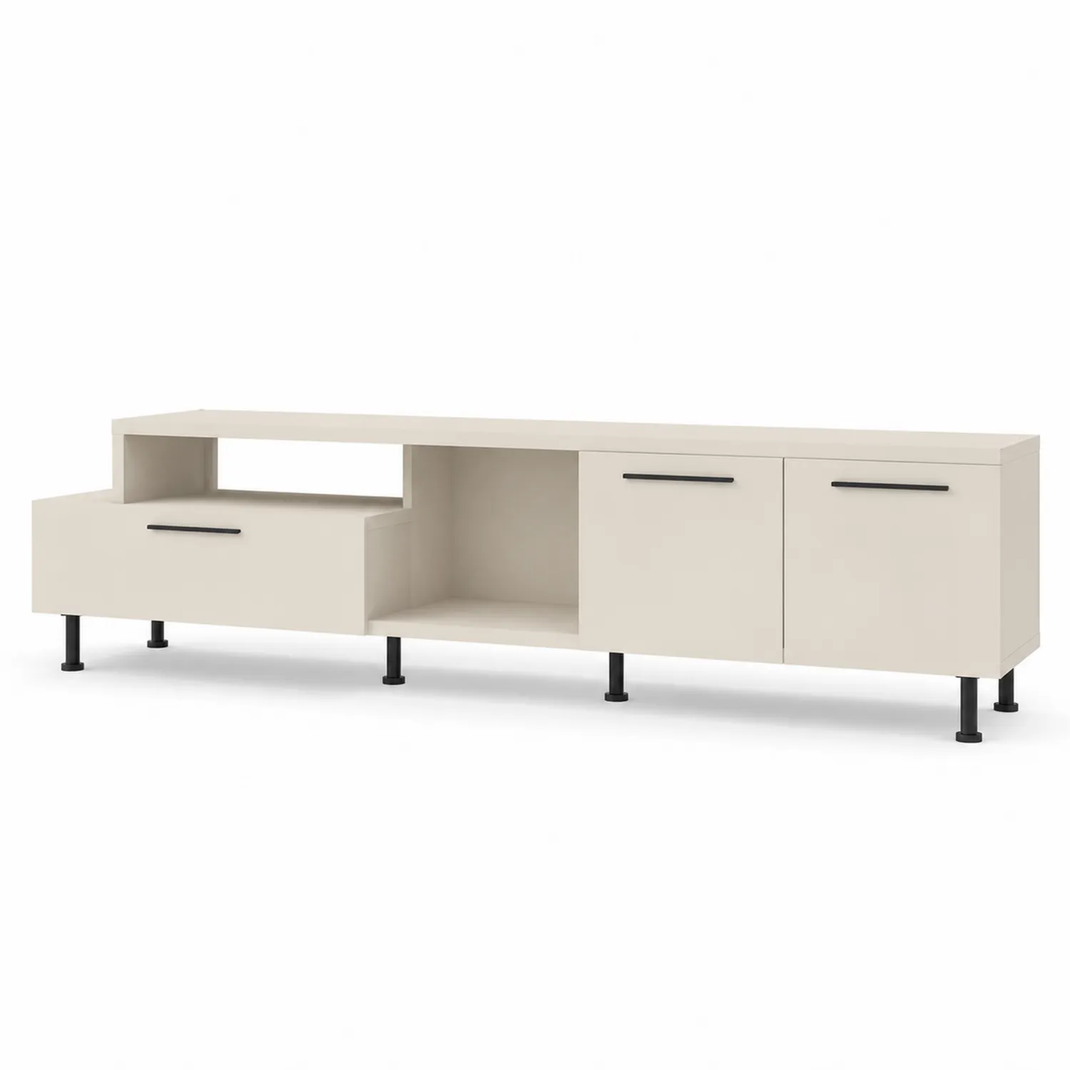 Mueble de TV de MDF con Cajón y Armarios Blanco/Negro 180x40x45 cm