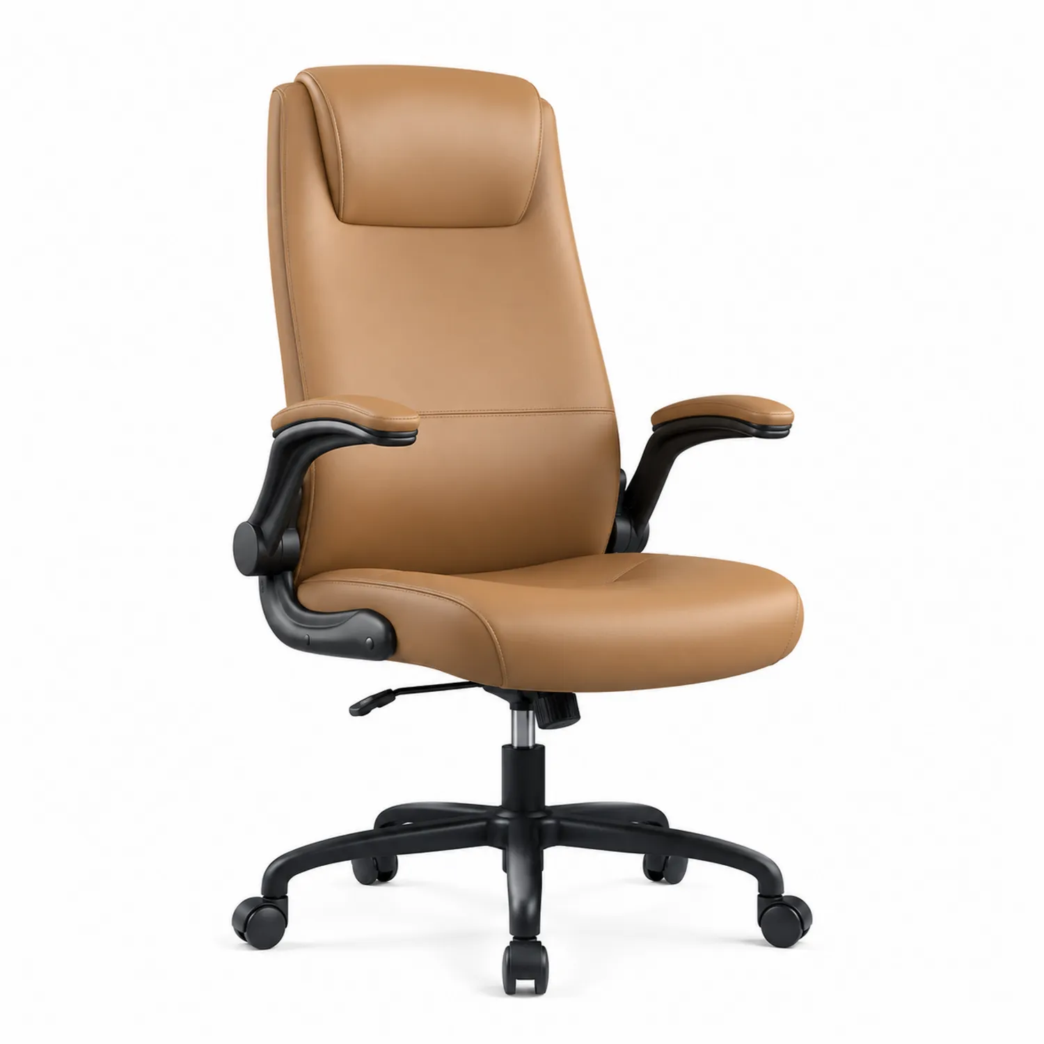 Silla de Oficina de Cuero Sintético Beige con Base Giratoria