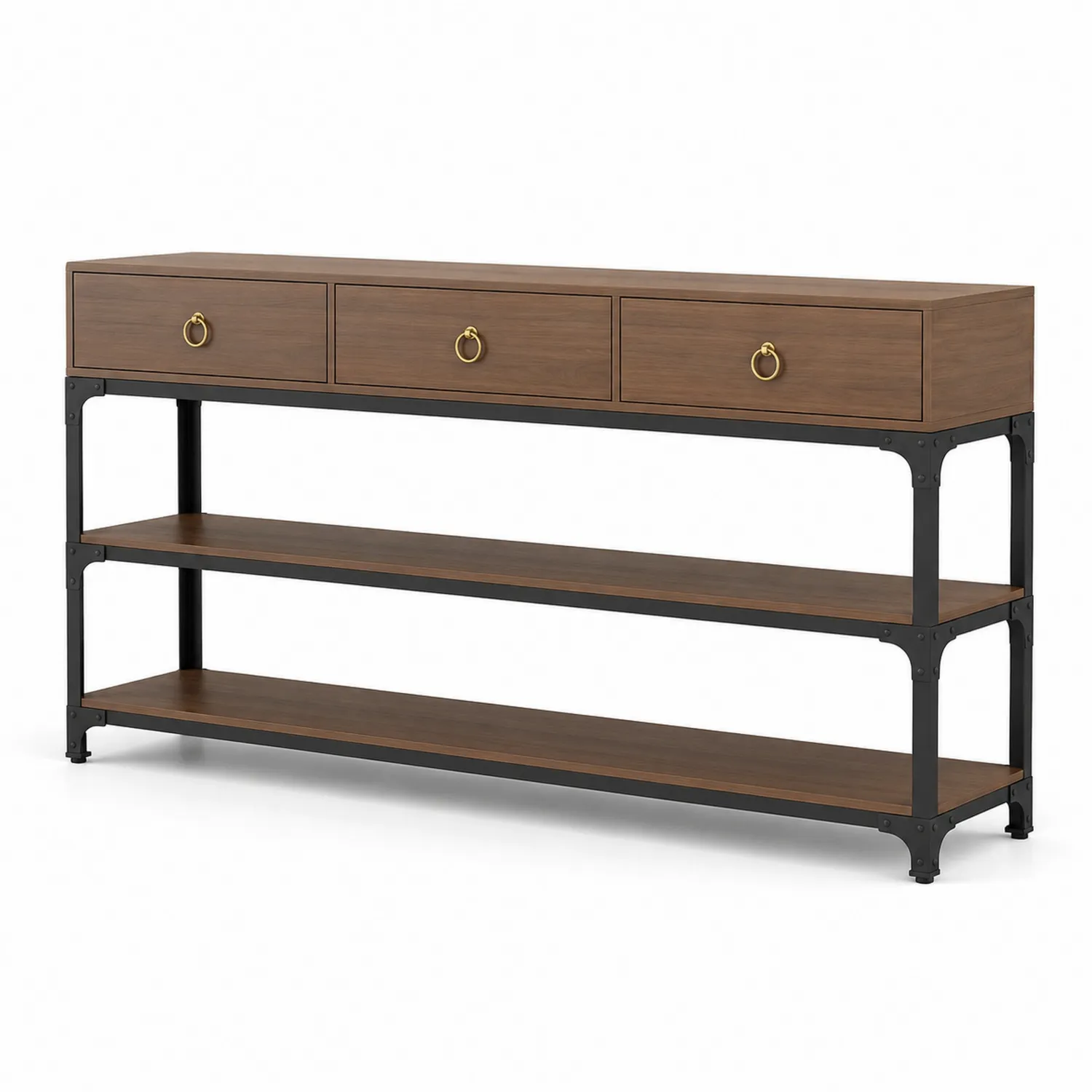 Consola de MDF con cajones y estantes de acero
