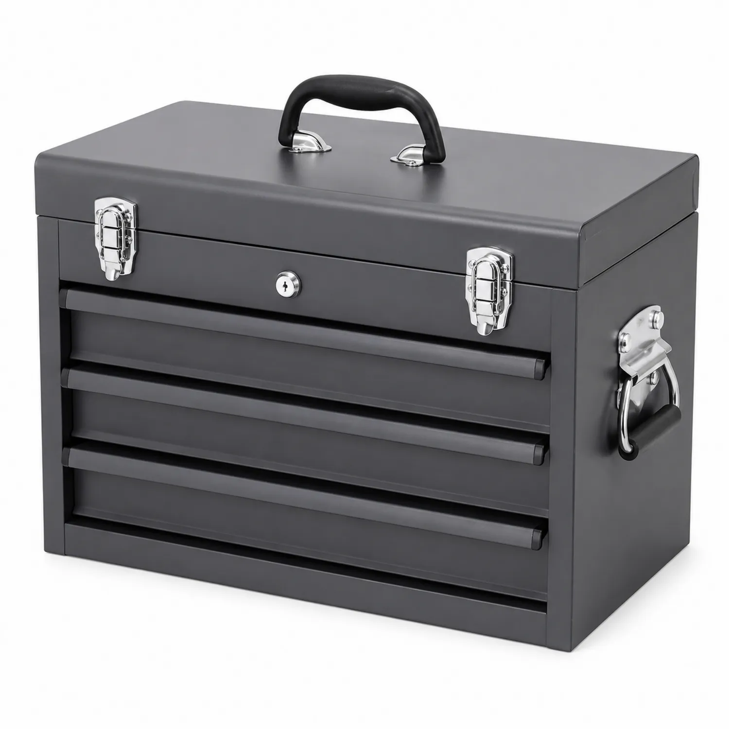 Caja de herramientas de acero negra con 4 cajones