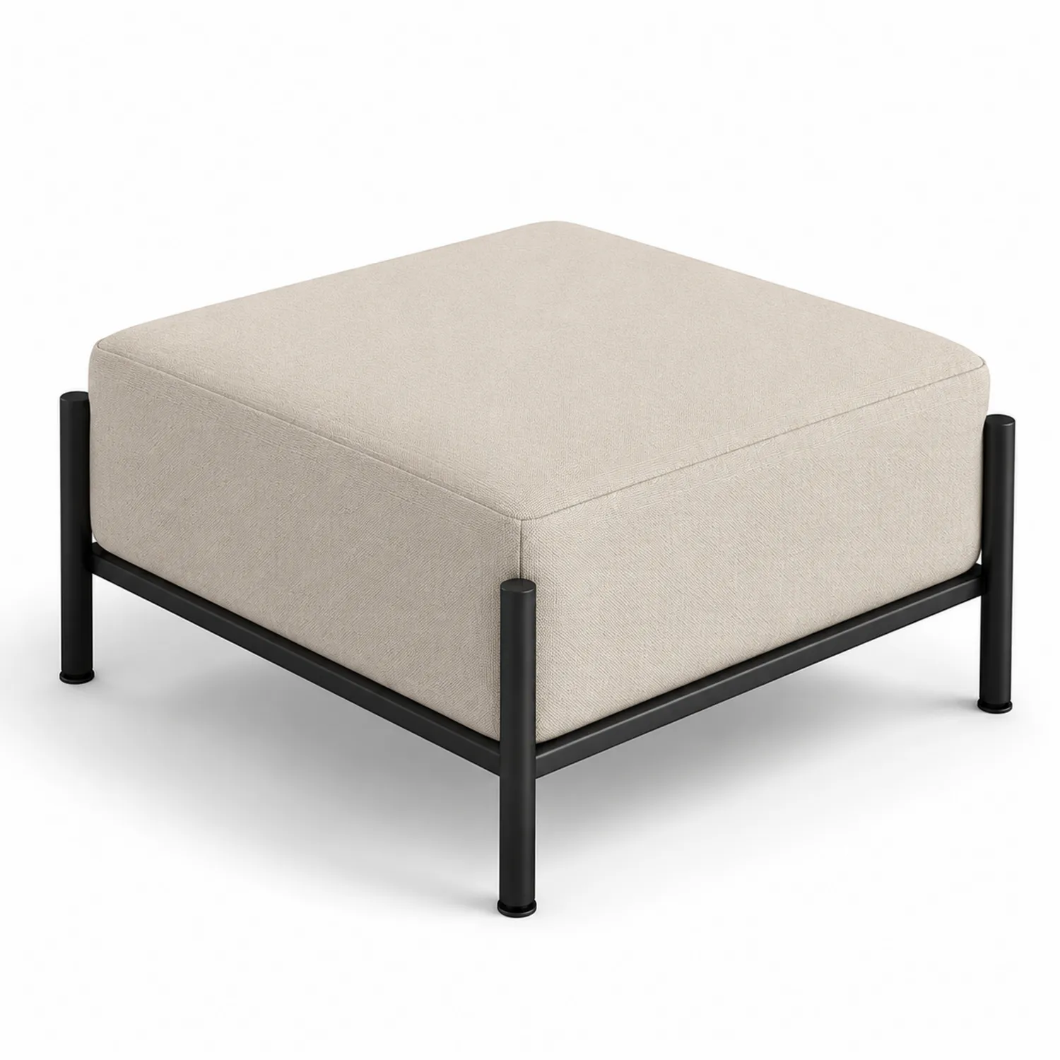 Reposapiés cuadrado de tela beige con estructura metálica
