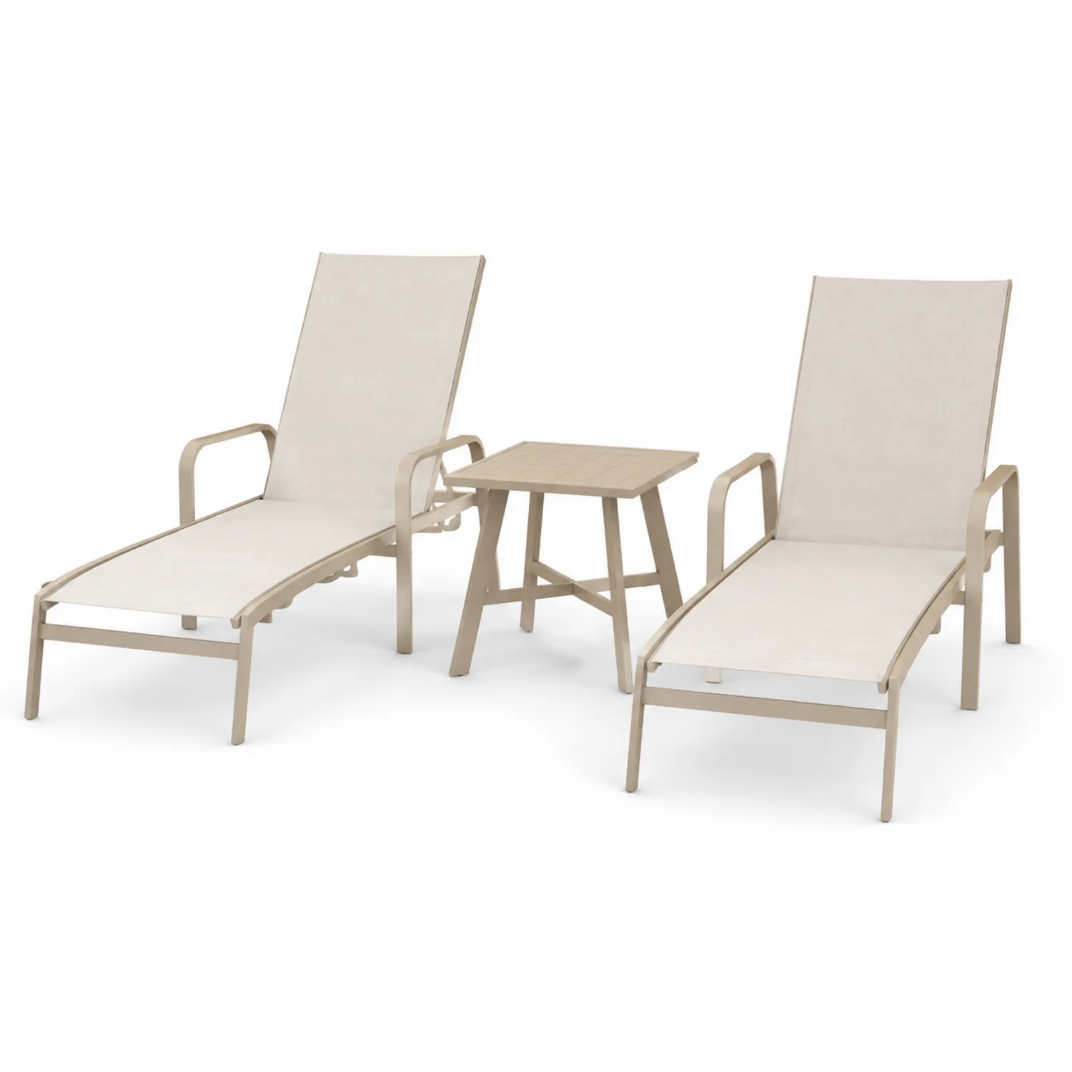 Conjunto de Tumbonas de Metal con Mesa Cuadrada Beige