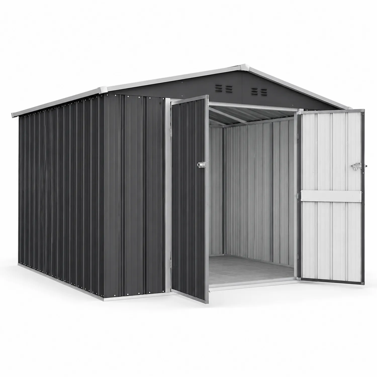 Cobertizo de metal gris de acero galvanizado con puertas dobles 260x210x185cm