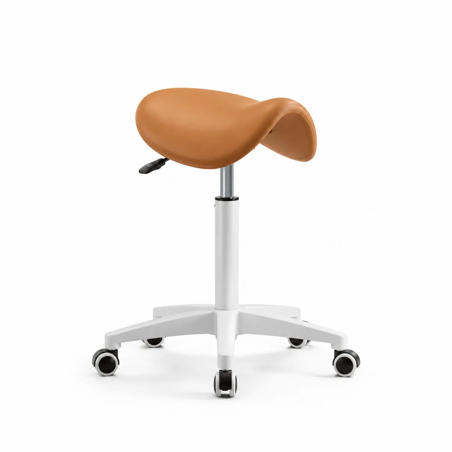 Taburete de Metal con Asiento de Cuero Sintético Marrón