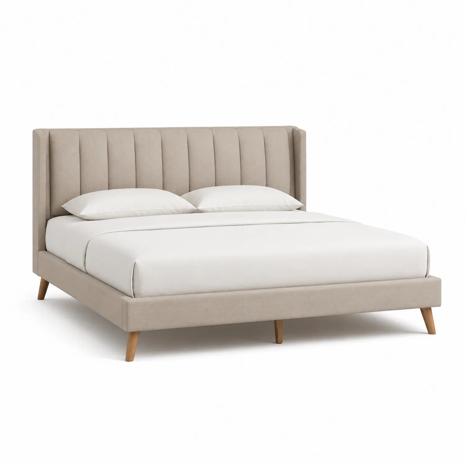 Cama matrimonial de tela beige con cabecero 200x160 cm