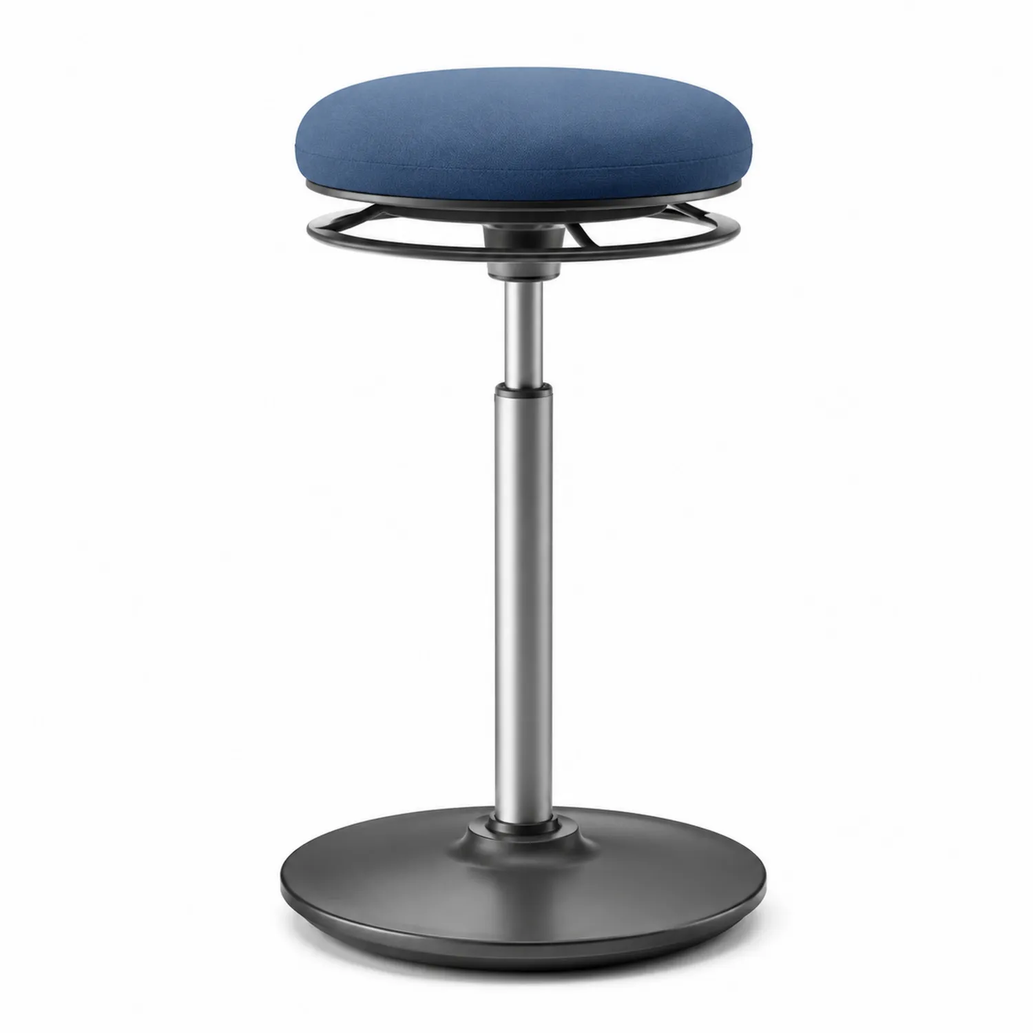 Taburete Ajustable de Tela Azul con Base Metálica