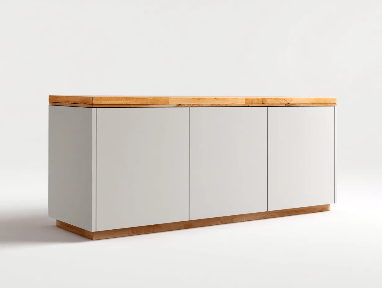 Buffet-MDF-bois-176 x 44 x 86 cm-Gris perle-chêne naturel-Style contemporain épuré-Cottamynest