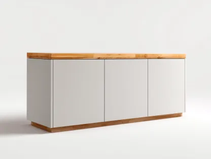 Buffet-MDF-bois-176 x 44 x 86 cm-Gris perle-chêne naturel-Style contemporain épuré-Cottamynest