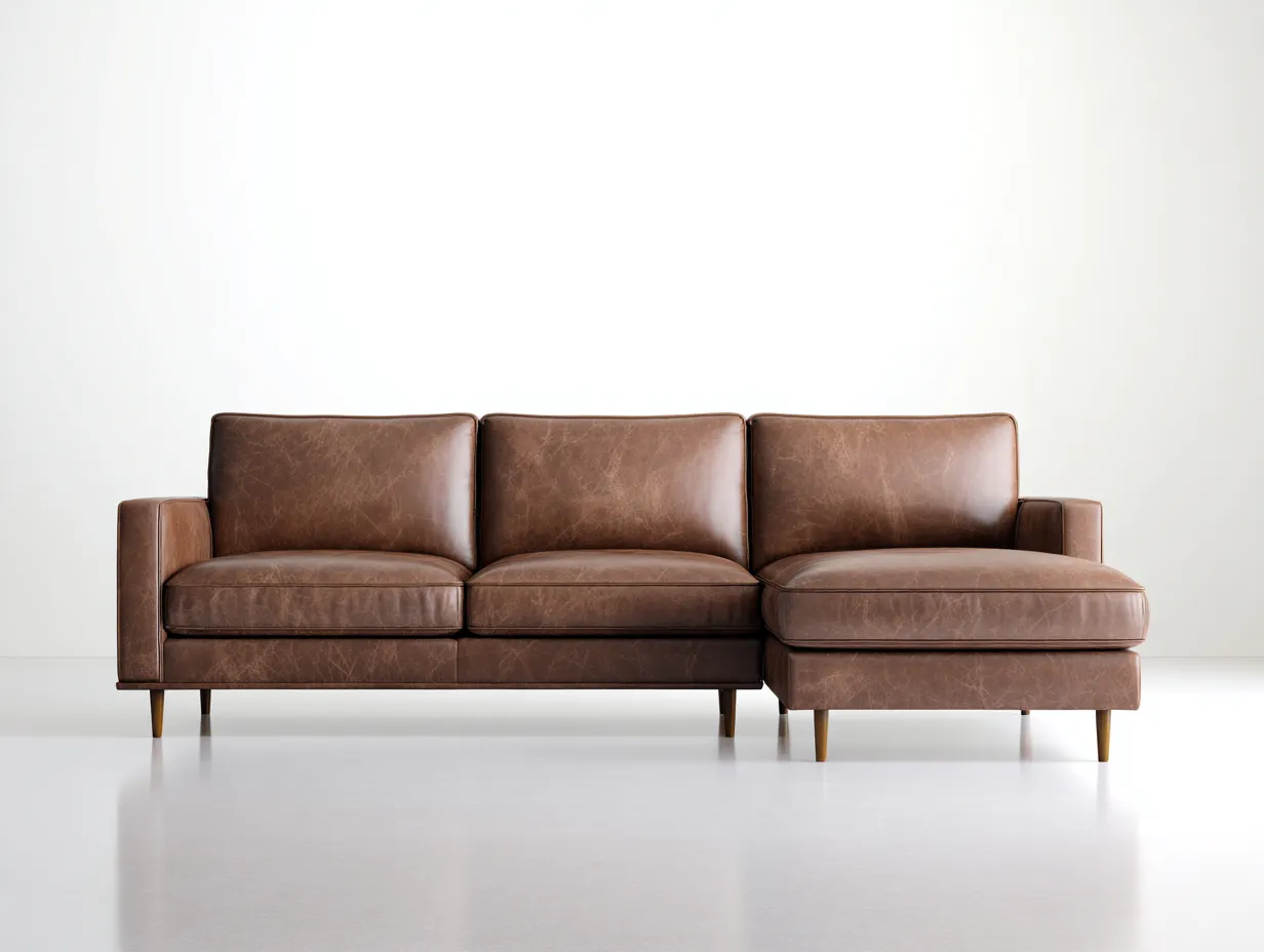 Canapé d'angle - cuir synthétique - 264 x 148 x 82 cm - marron clair - style scandinave-Cottamynest