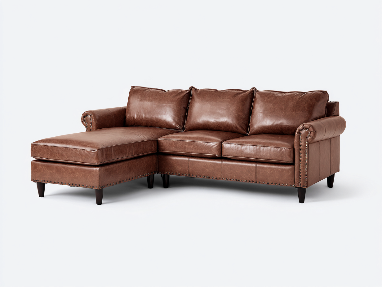 Canapé d'angle - cuir synthétique - 284 x 166 x 88 cm - marron - style classique-Cottamynest