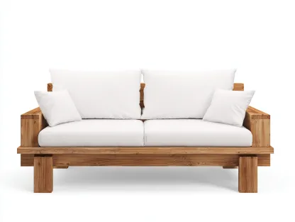 Canapé de jardin - bois-tissu - 180 x 80 x 70 cm - blanc-marron - style naturel-Cottamynest