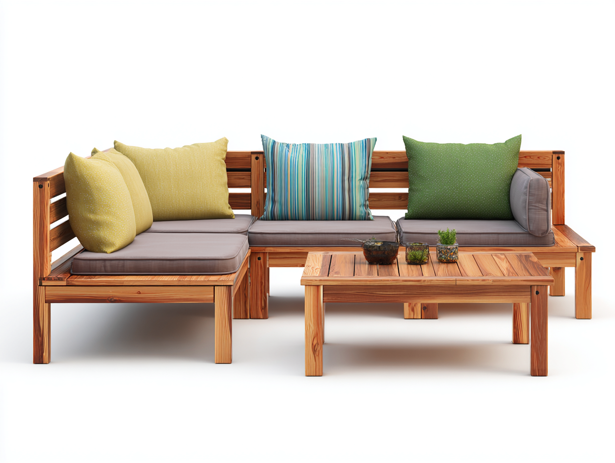 Canapé de jardin - bois-tissu - 210 x 150 x 72 cm - marron-gris - style naturel-Cottamynest