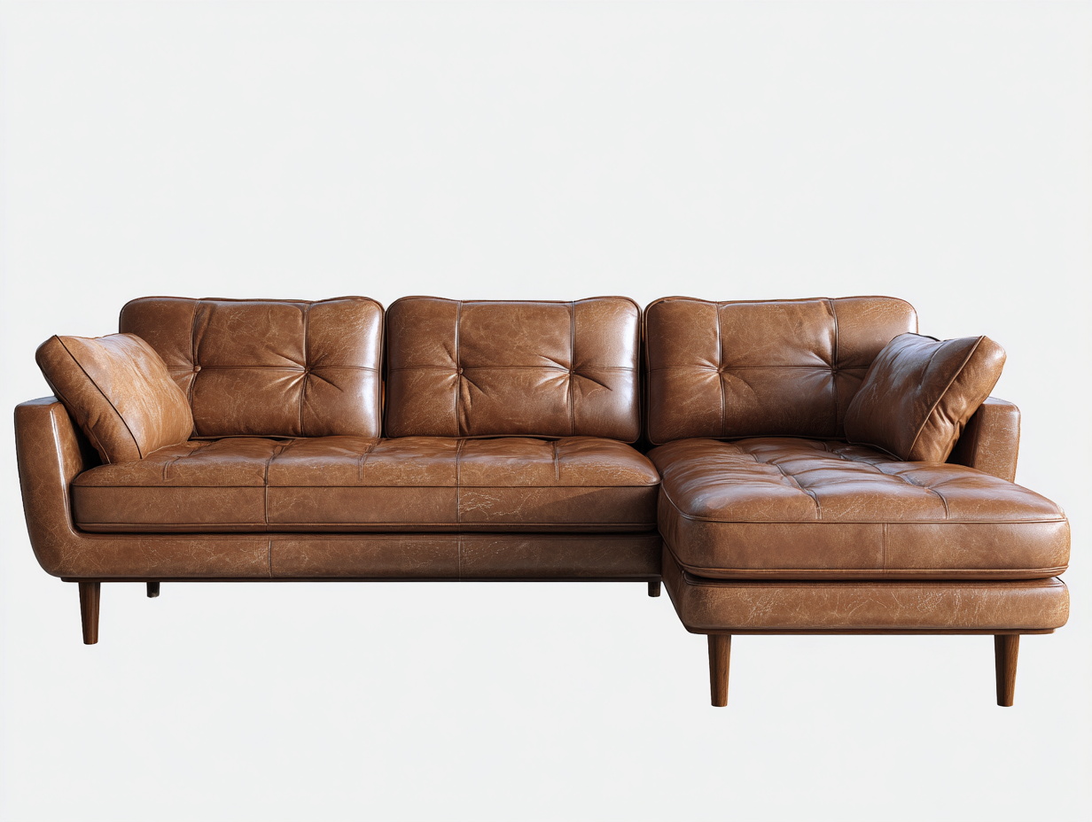 Canapé d'angle - cuir synthétique - 276 x 154 x 84 cm - marron clair - style moderne-Cottamynest