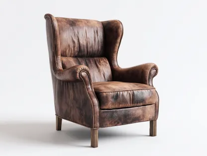 Fauteuil à oreilles en revêtement aspect cuir marron 82x88x112 cm pour salon - dossier haut enveloppant - style classique-Cottamynest