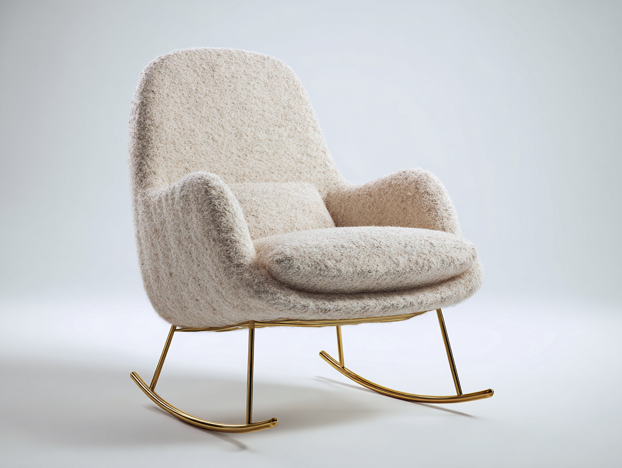Fauteuil à bascule-tissu laine-métal-82x94x100 cm-beige clair-style élégant-Cottamynest