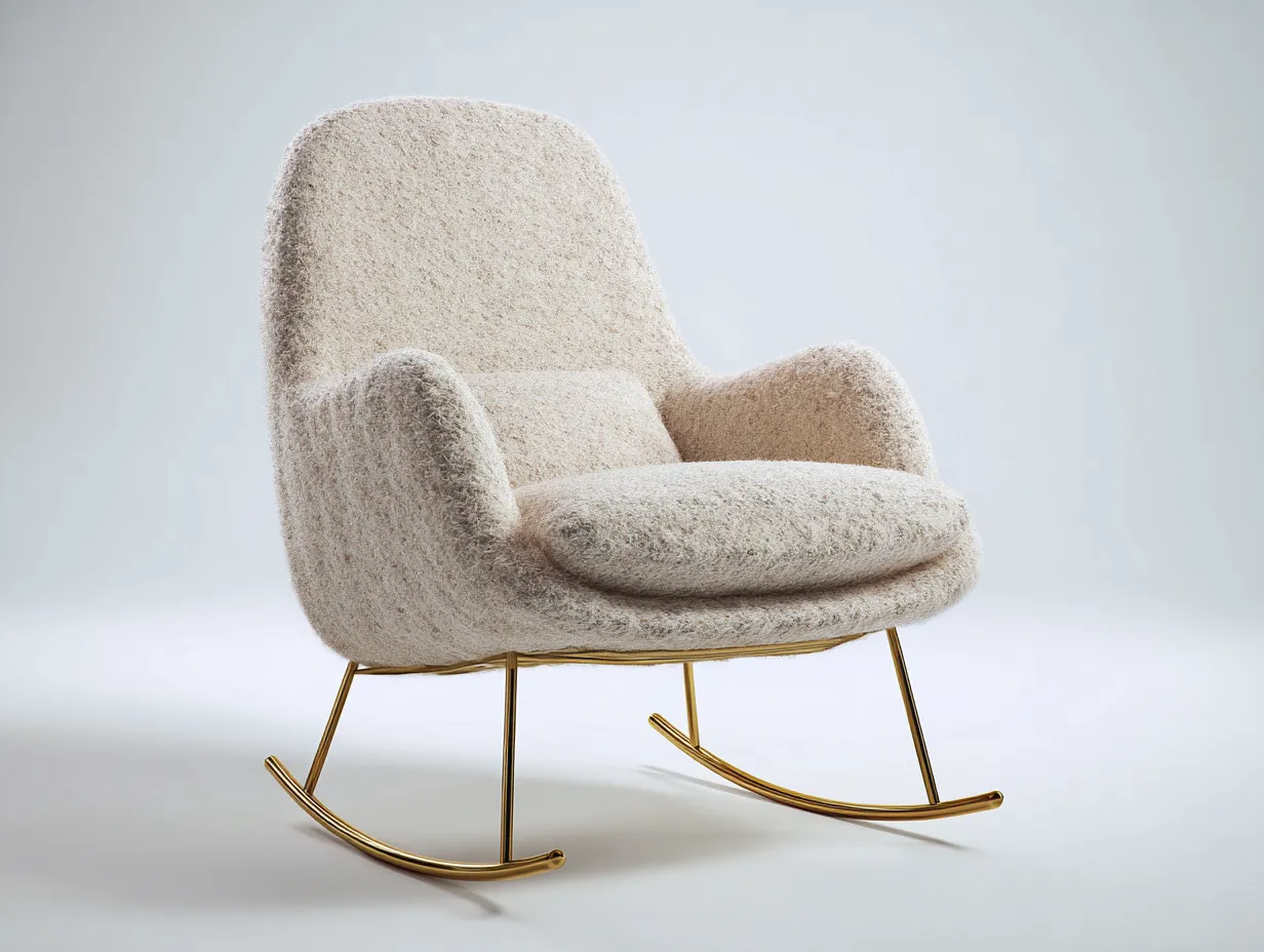 Fauteuil à bascule-tissu laine-métal-82x94x100 cm-beige clair-style élégant-Cottamynest