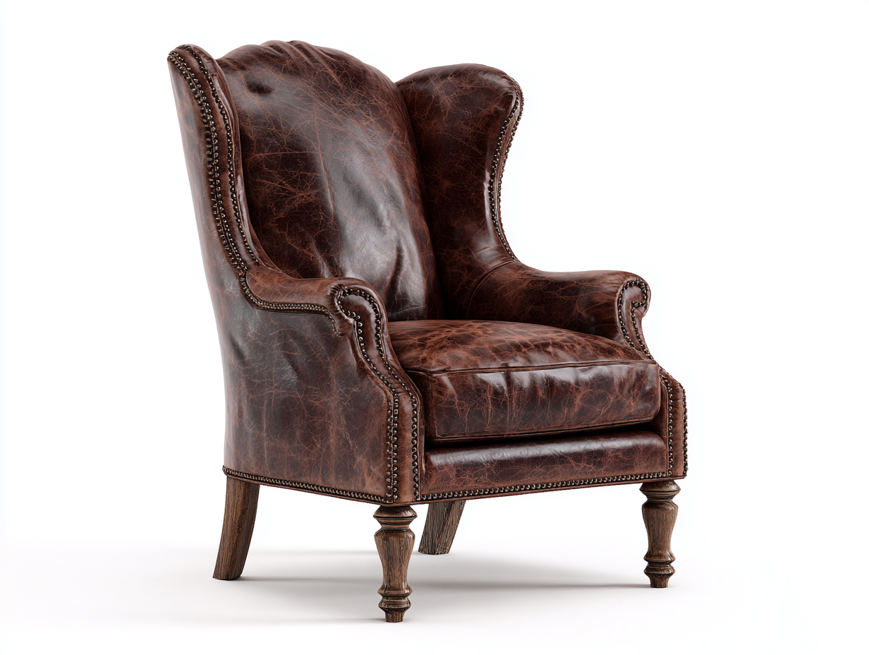 Fauteuil à oreilles en similicuir marron 80x88x110 cm - pour salon - dossier haut - style classique vintage-Cottamynest