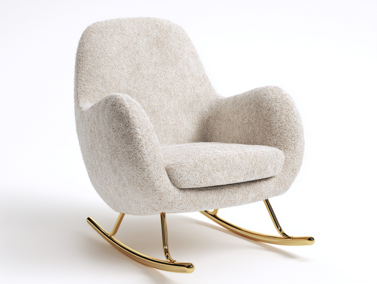 Fauteuil à bascule-tissu bouclé-métal-81x93x99 cm-ivoire-style luxe moderne-Cottamynest