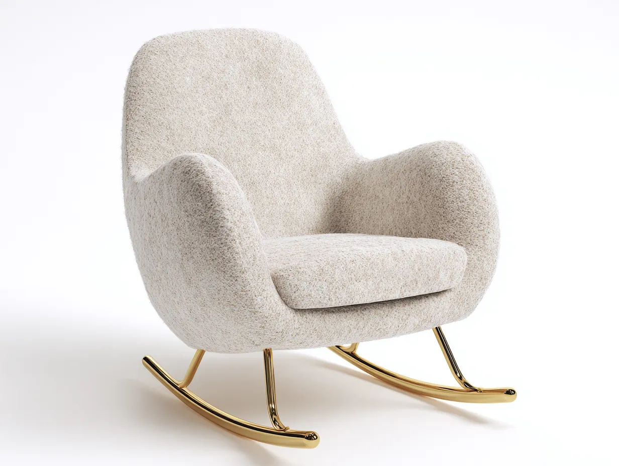 Fauteuil à bascule-tissu bouclé-métal-81x93x99 cm-ivoire-style luxe moderne-Cottamynest