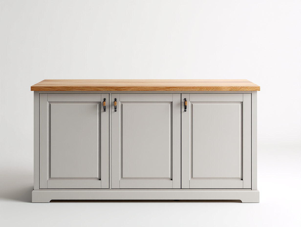 Buffet-MDF-bois-154 x 46 x 89 cm-Gris clair-chêne naturel-Style campagne chic-Cottamynest