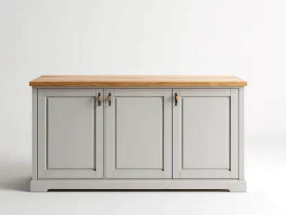 Buffet-MDF-bois-154 x 46 x 89 cm-Gris clair-chêne naturel-Style campagne chic-Cottamynest