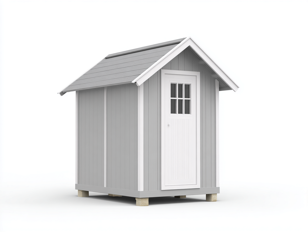 Abri de jardin en bois gris clair et blanc 150x120x220 cm - rangement extérieur avec porte vitrée - style classique-Cottamynest