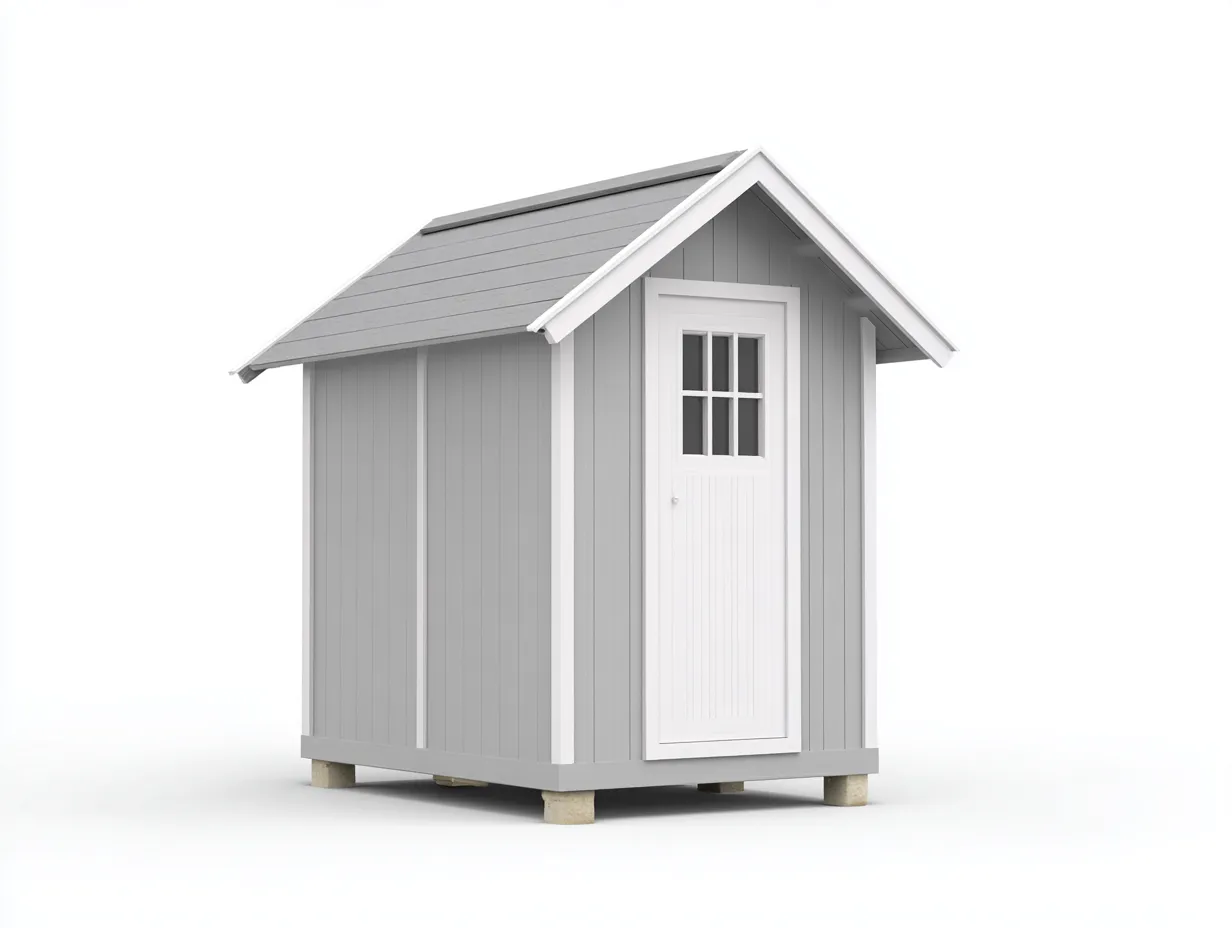 Abri de jardin en bois gris clair et blanc 150x120x220 cm - rangement extérieur avec porte vitrée - style classique-Cottamynest