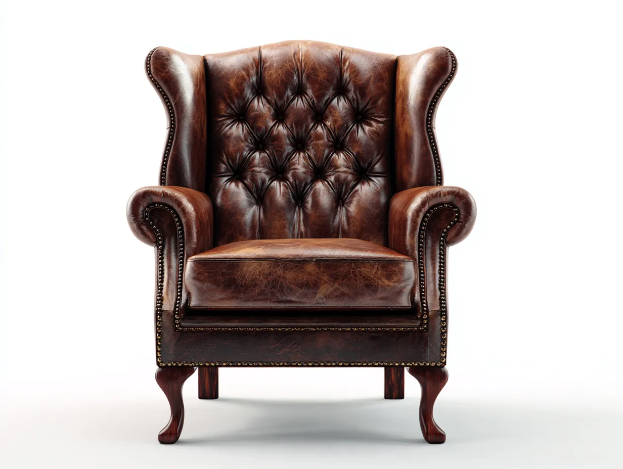 Fauteuil à oreilles en similicuir marron 82x88x112 cm - pour salon - dossier capitonné - style classique-Cottamynest