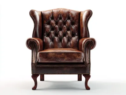 Fauteuil à oreilles en similicuir marron 82x88x112 cm - pour salon - dossier capitonné - style classique-Cottamynest