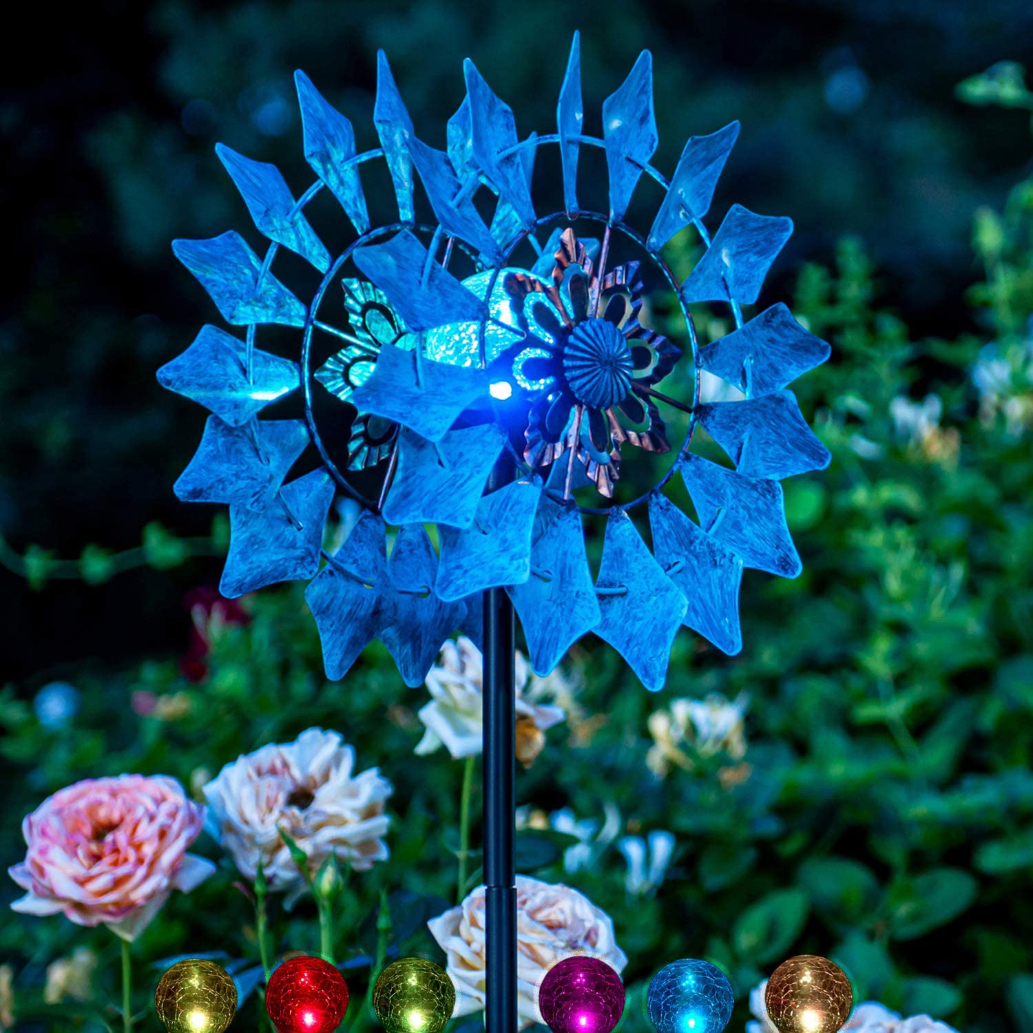 Solar Wind Spinner, Waterproof Outdoor Metal Wind Sculpture for Patio, Lawn & Garden Decor (Rotating Spinner)