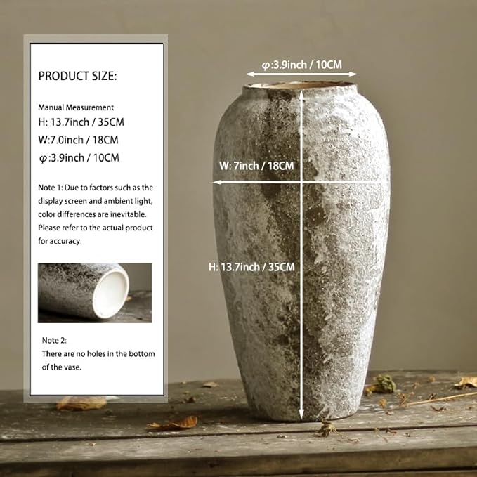  POTIWELL Tall Ceramic Rustic Farmhouse Vase, Mottled Glaze Terracotta Vase Pottery Vase for Home Decor, Pampas Grass, Living Room, Table Decoration, Shelf Decor, Mantel