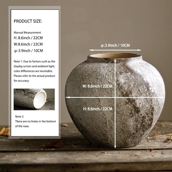  POTIWELL Tall Ceramic Rustic Farmhouse Vase, Mottled Glaze Terracotta Vase Pottery Vase for Home Decor, Pampas Grass, Living Room, Table Decoration, Shelf Decor, Mantel