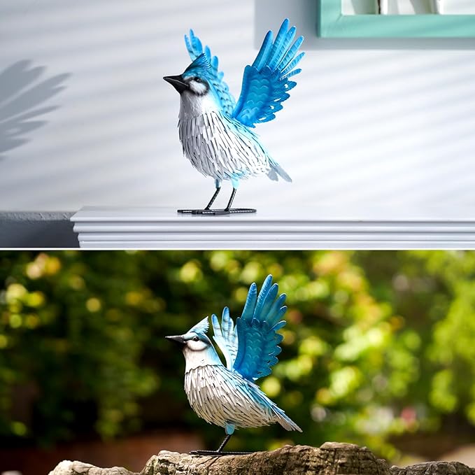 Handcrafted 3D Blue Jay Metal Statue | Metal Art | Hand Painted Art