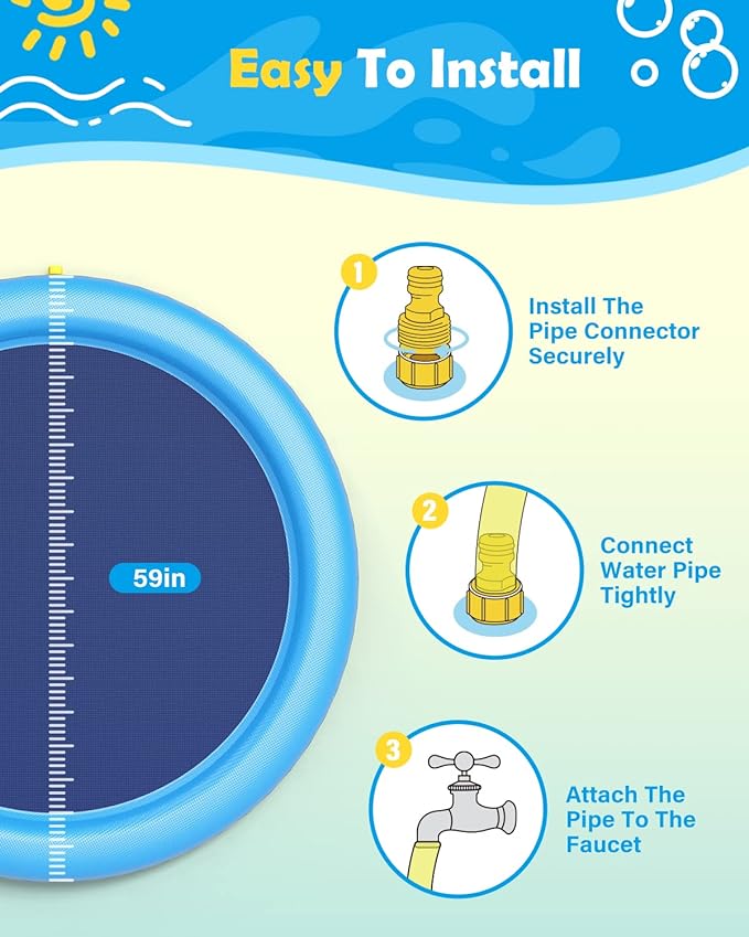 Non-slip Splash Pad for Kids and Dogs, Thickened Splash Pool Summer Outdoor Water Toys (67 Inch, Blue)