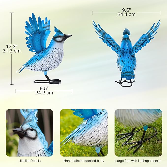 Handcrafted 3D Blue Jay Metal Statue | Metal Art | Hand Painted Art
