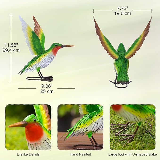 Handmade 3D Hummingbird Metal Statue | Metal Art | Hand Painted Art