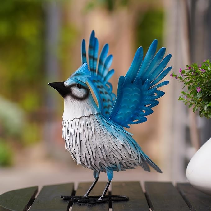 Handcrafted 3D Blue Jay Metal Statue | Metal Art | Hand Painted Art