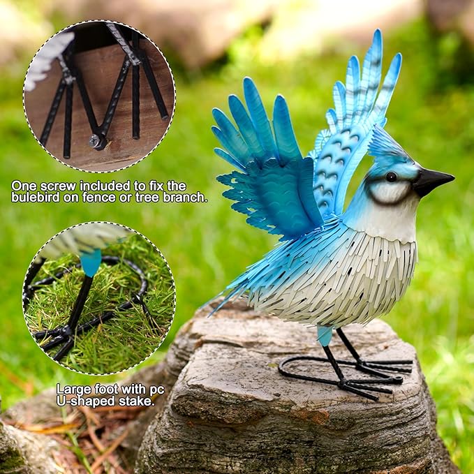 Handcrafted 3D Blue Jay Metal Statue | Metal Art | Hand Painted Art