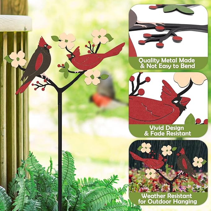 Cardinal Yard Sign Stake | Metal Bird Decorative Garden Stake