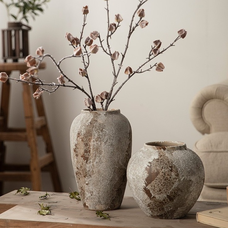  POTIWELL Tall Ceramic Rustic Farmhouse Vase, Mottled Glaze Terracotta Vase Pottery Vase for Home Decor, Pampas Grass, Living Room, Table Decoration, Shelf Decor, Mantel