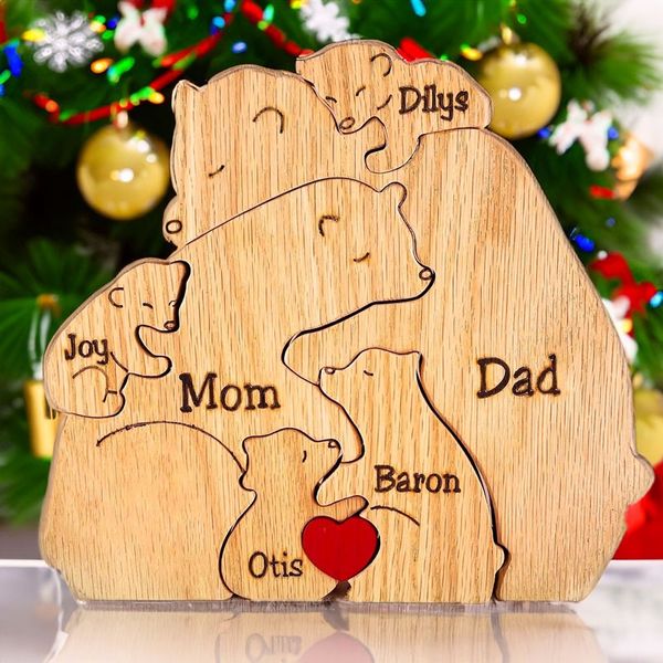 (Father's Day Special)Wooden Bear Family Keepsake Engraved Name Family Jigsaw Puzzle (Personalized)