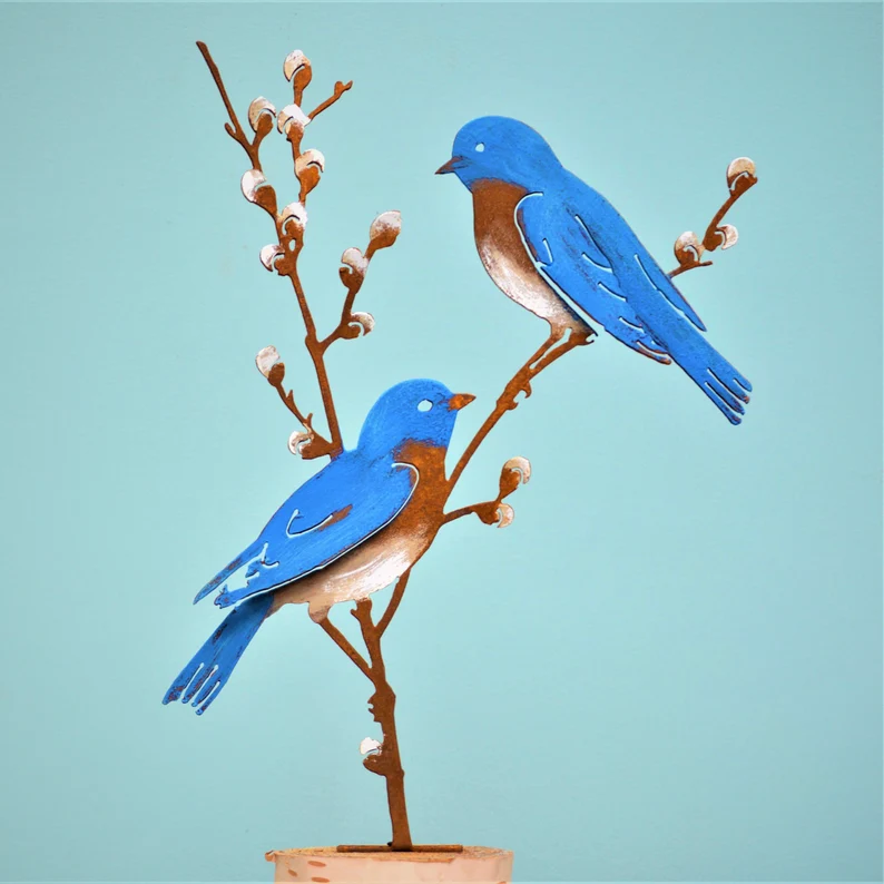 Bluebirds on Willow Branch - Painted