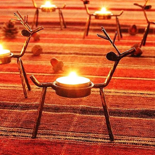 Handmade Metal Reindeer Tea Light Candle Holder | Christmas Decor | Thanksgiving Decor