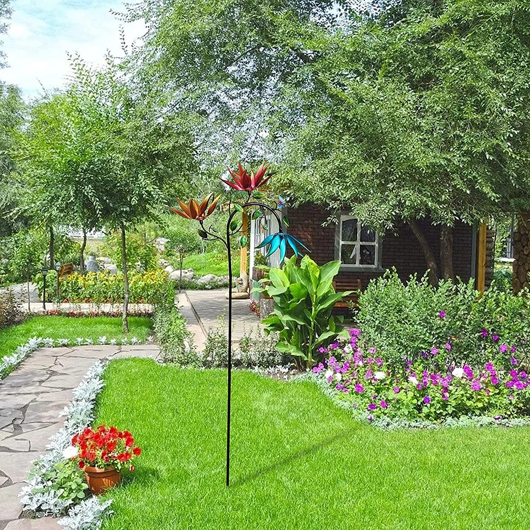 （ Gardening Upgrades）3 Colors Flowers Metal Windmill