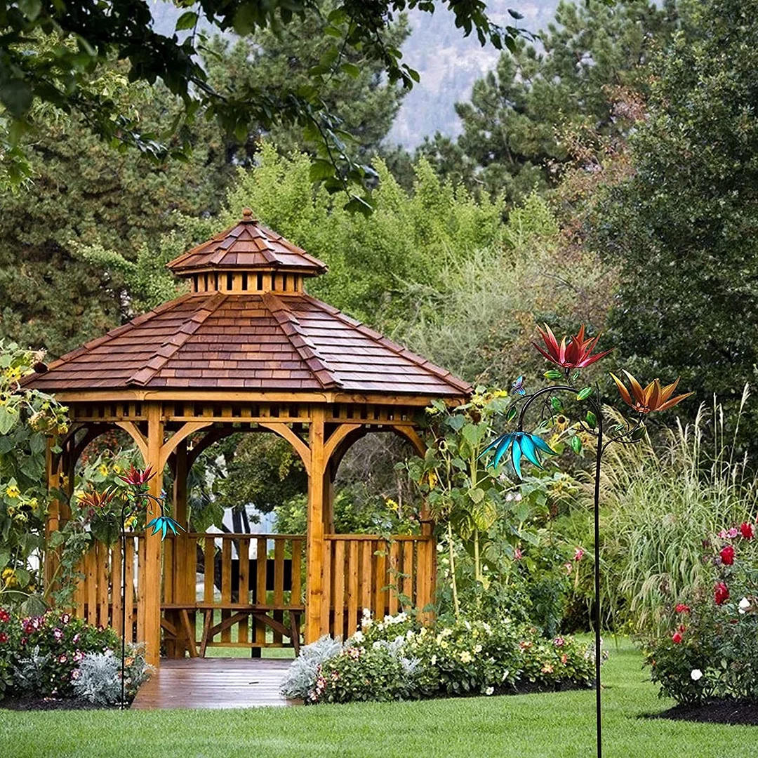 （ Gardening Upgrades）3 Colors Flowers Metal Windmill