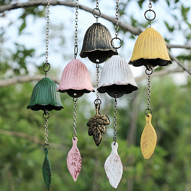 Metal Retro Hanging Leaf Bell, Balcony Outdoor Garden Hanging Decoration
