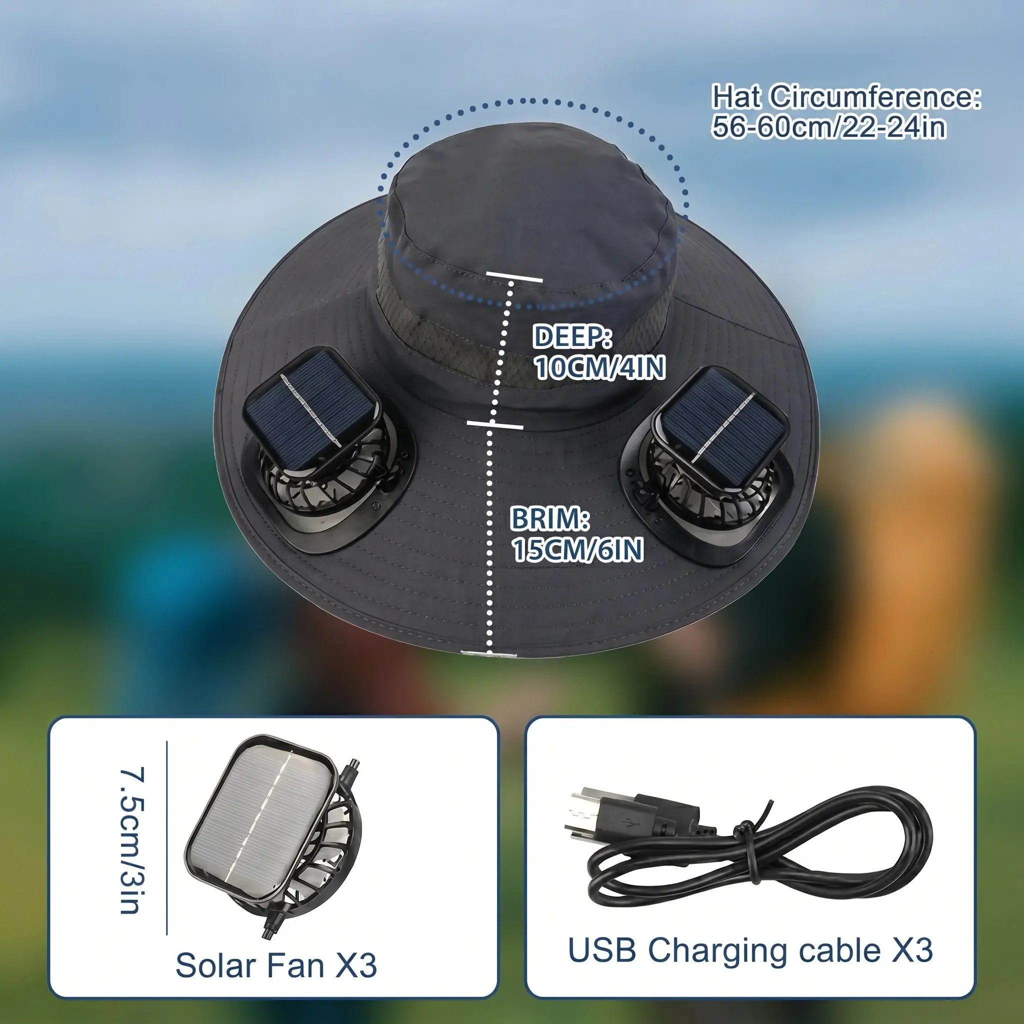 2026 New Solar-Fan Cooling Hat - UPF50+ Sun Protection, Triple-Power Rechargeable, & Water-Resistant