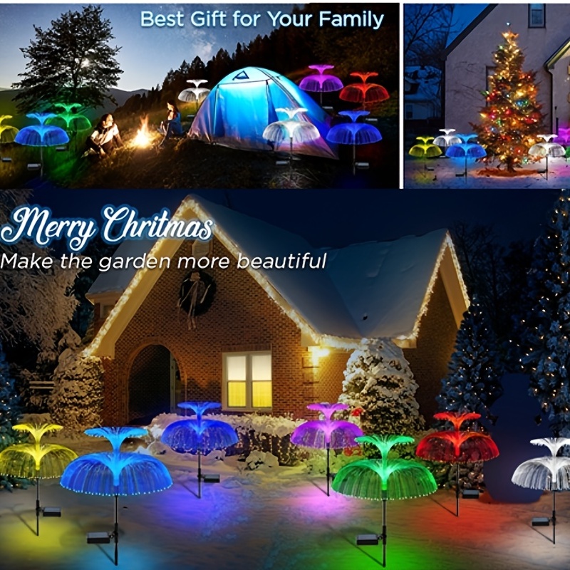 Solar Double-layer Jellyfish Lights, Christmas New Year Decoration Outdoor Waterproof Solar Garden Lights, 7 Colors, Holiday Decorations, Enlarged Square Solar Panels, 600mAh Battery