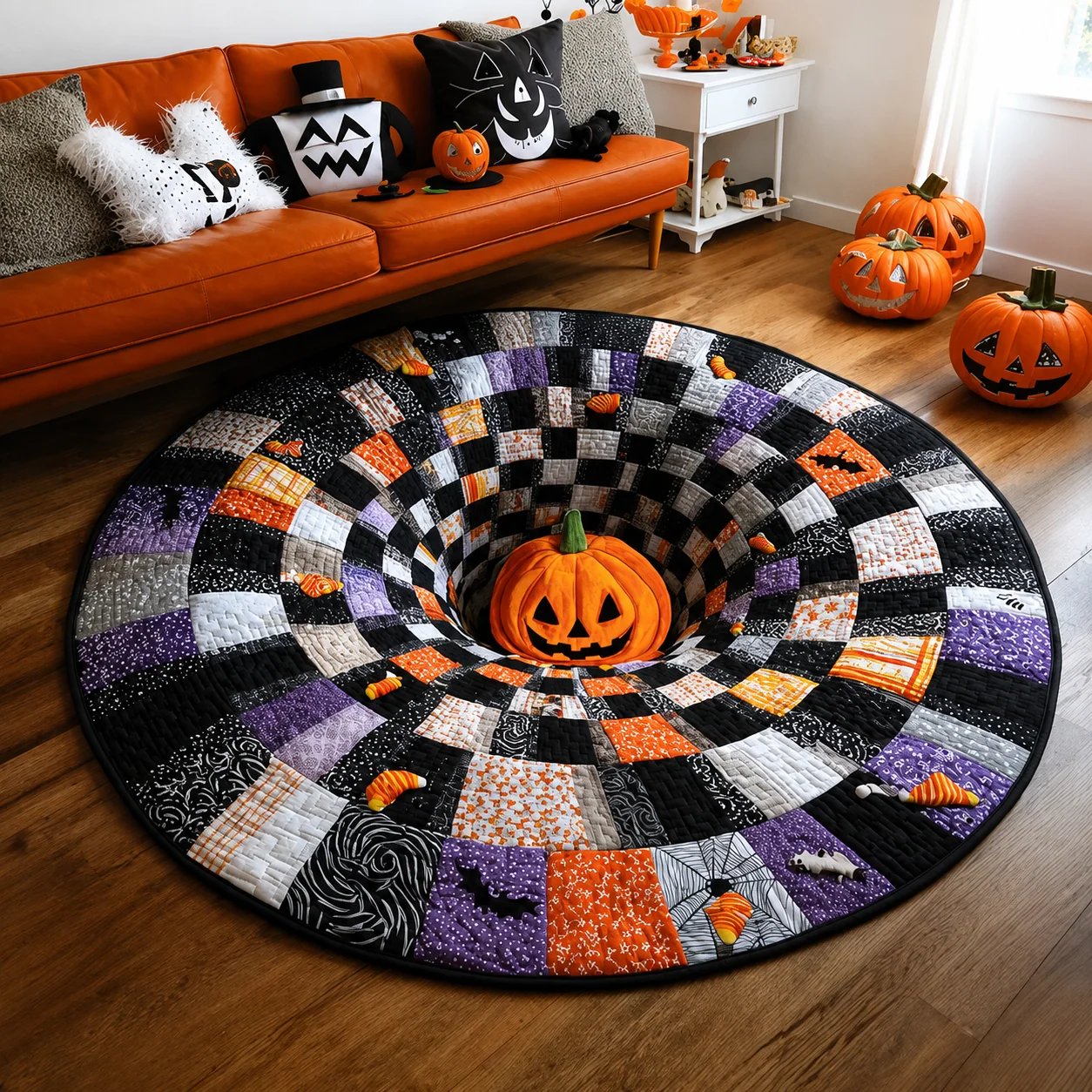 Halloween Sale - 50% OFF🎃 2026 Globally Popular New 3D Vortex Quilted Round Halloween Rug